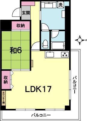 水戸ゴールデンハイツ(1LDK/7階)の間取り写真