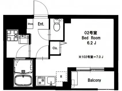 ビーカーサヨコハマツルミ(ワンルーム/6階)の間取り写真