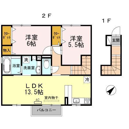 メゾンドハーモニーIII(2LDK/2階)の間取り写真