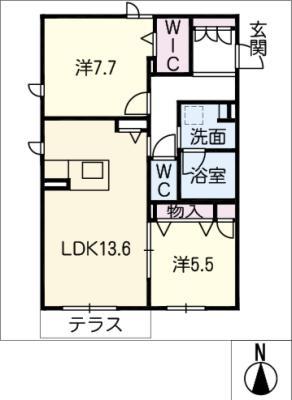 リオリエント鶉(2LDK/1階)の間取り写真