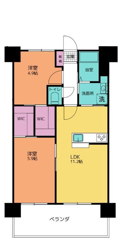ESANTERRACE 石川(2LDK/14階)の間取り写真