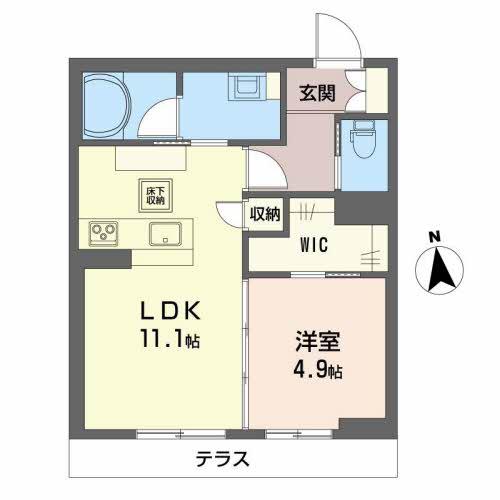 ベレオ長町南(1LDK/1階)の間取り写真
