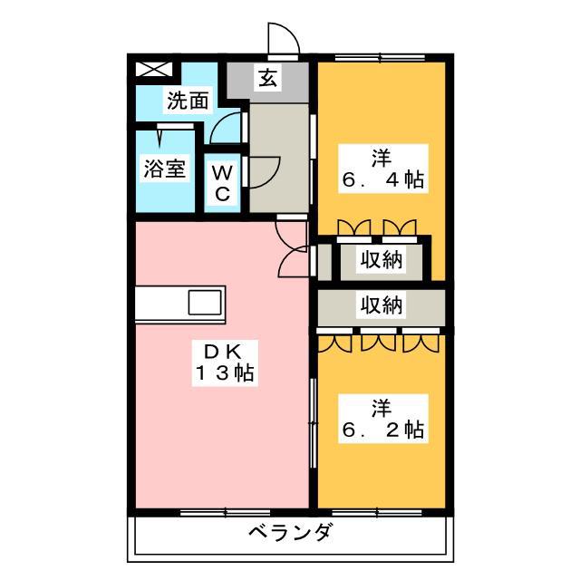 アシューレA(2DK/2階)の間取り写真