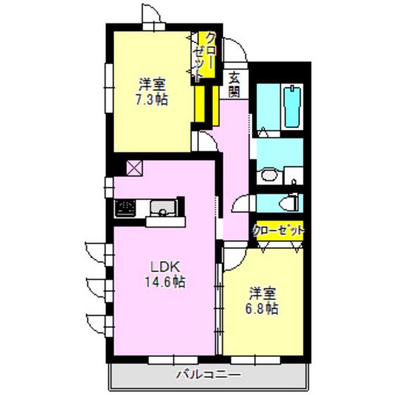 プレミアムツイン高崎弐番館(2LDK/3階)の間取り写真