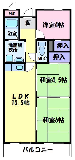 エバーグリーン泉ヶ丘2号館(3LDK/3階)の間取り写真