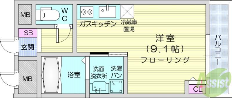 ノーブルコート台原(ワンルーム/4階)の間取り写真
