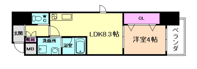 コンフォリア西天満(1LDK/6階)の間取り写真