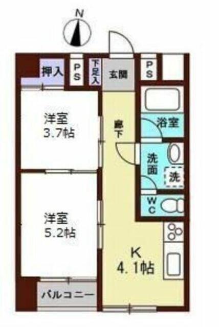 八王子高砂サマリアマンション(2K/2階)の間取り写真