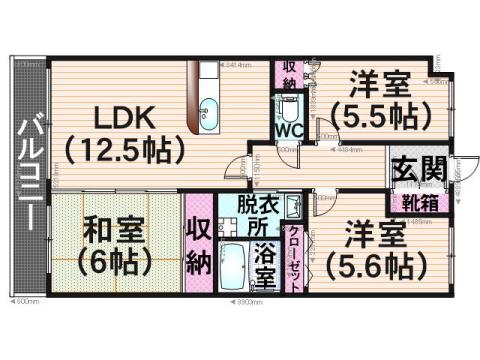 サンシティ野間(3LDK/5階)の間取り写真