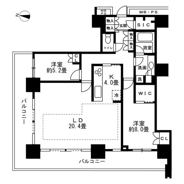グランドミッドタワー大宮フォレストタワー(2LDK/24階)の間取り写真
