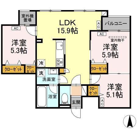 MOCRAFT中葛西(3LDK/3階)の間取り写真