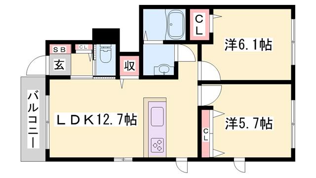 アルフラット小野(2LDK/1階)の間取り写真