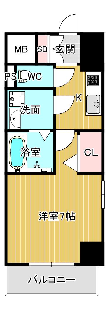 コートドール高槻(1K/7階)の間取り写真