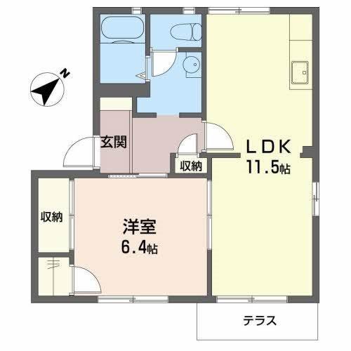 フォーレス沢野南A棟(1LDK/1階)の間取り写真