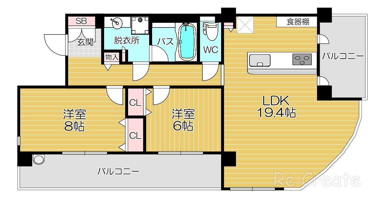 ロイヤルパークス桃坂(2LDK/4階)の間取り写真