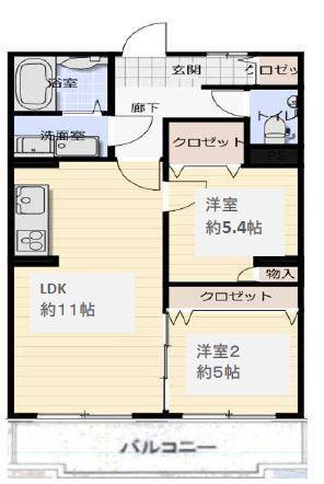 鶴間マンション(2LDK/3階)の間取り写真