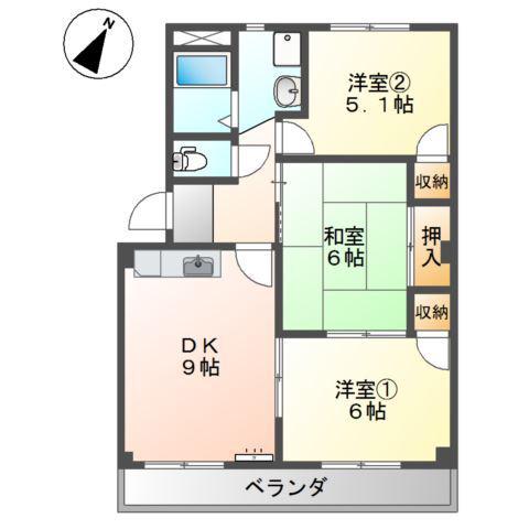 スカイパレスオオタ(3DK/2階)の間取り写真