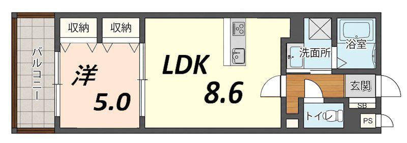 MISTRAL龍野町(1LDK/3階)の間取り写真