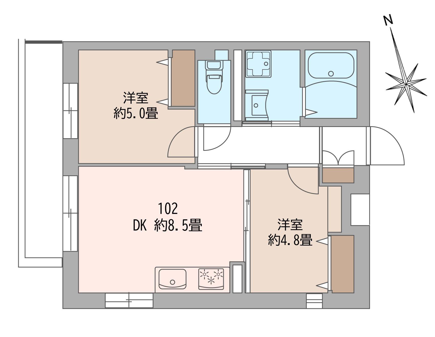 長手門テラス(2DK/1階)の間取り写真