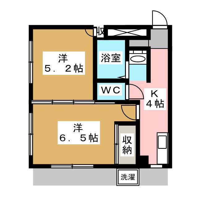 パレス調布1990(2K/1階)の間取り写真