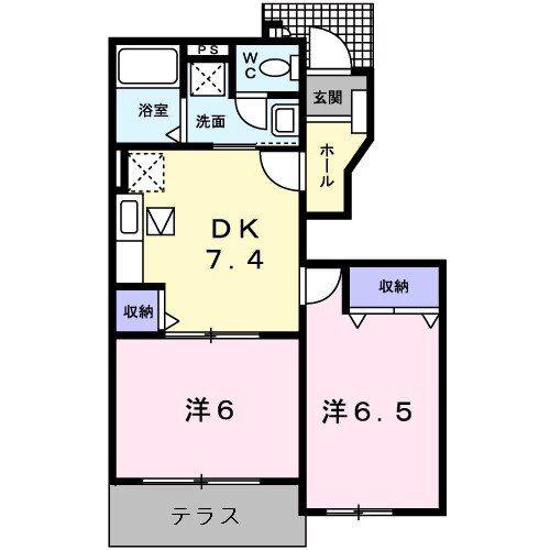 プルーリオンB棟(2DK/1階)の間取り写真