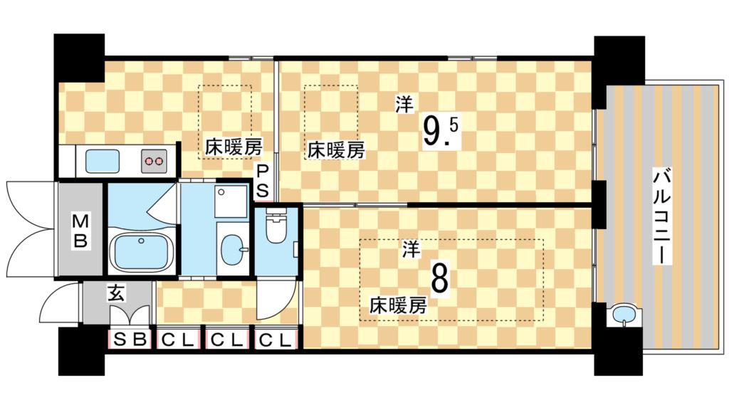 FLAT長田北町(2DK/4階)の間取り写真