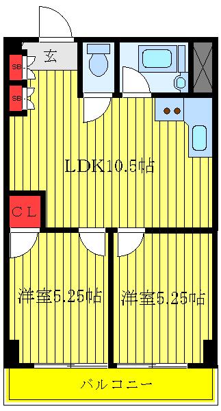 中央マンション(2LDK/3階)の間取り写真