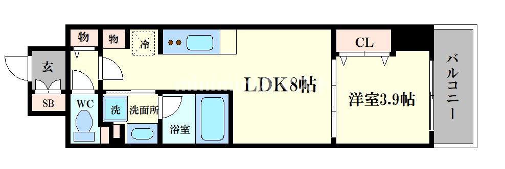 アーバネックス西本町(1LDK/13階)の間取り写真
