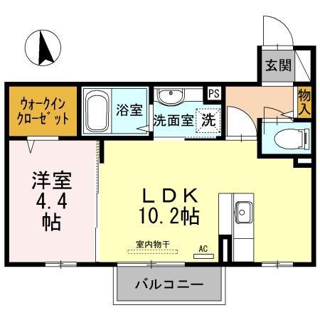 フェリーチェ空港通B棟(1LDK/2階)の間取り写真