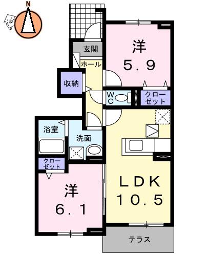 クラールプレディエC(2LDK/1階)の間取り写真