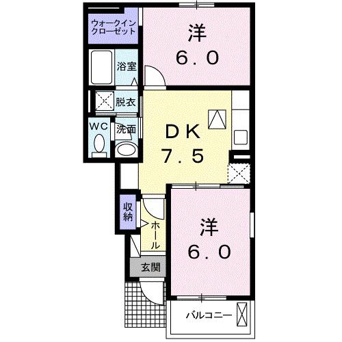 グランツきたじまI(2DK/1階)の間取り写真