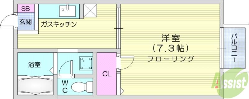 グリーンメイル(1K/2階)の間取り写真