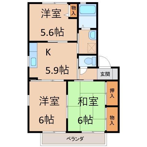 クインテット(3K/2階)の間取り写真