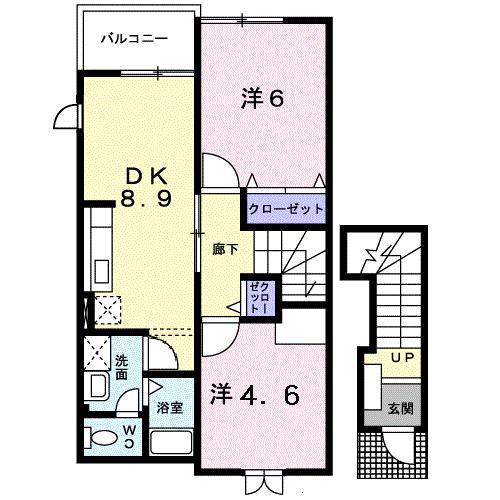 ピュアランドII(2DK/2階)の間取り写真