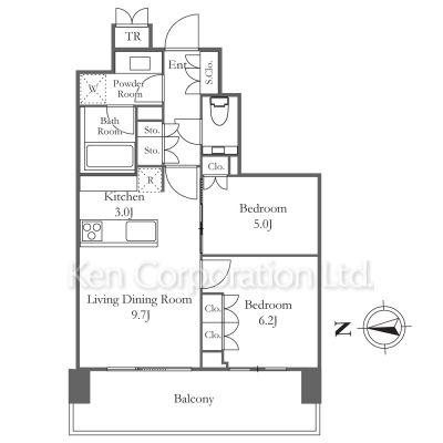 JIYUGAOKA MUSE SQUARE THE RESIDENCE(2LDK/12階)の間取り写真