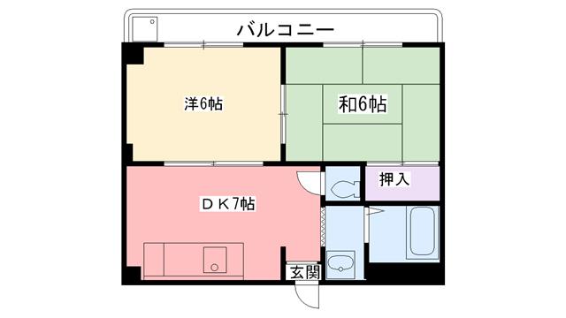 ツインハウス松原(2DK/1階)の間取り写真