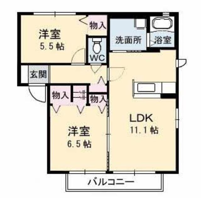 グラスガーデンB棟(2LDK/1階)の間取り写真