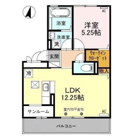 ユニ ステイ壱番館B棟(1LDK/1階)の間取り写真