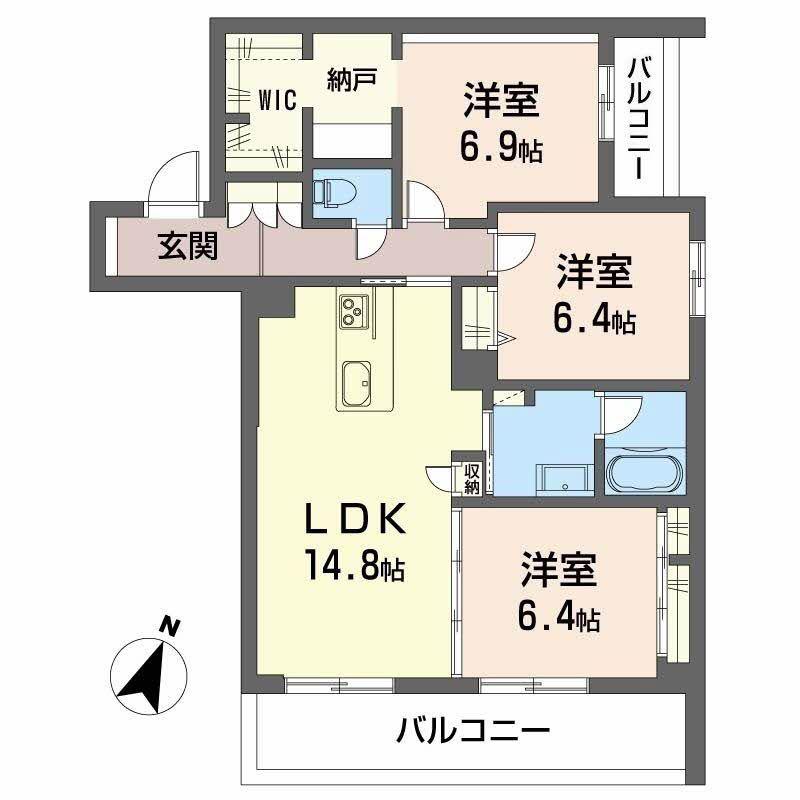 グランダルシュ大坪(3LDK/2階)の間取り写真