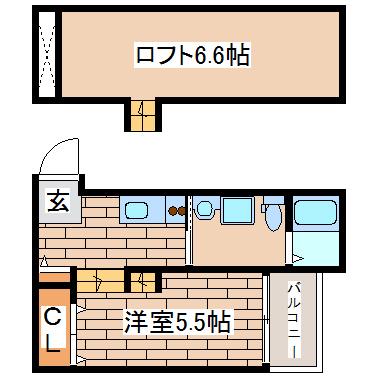 プログレス鷹取(1K/2階)の間取り写真