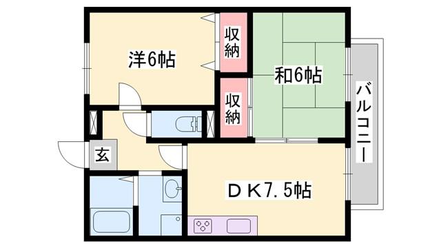 ファミールコートK B棟(2DK/1階)の間取り写真