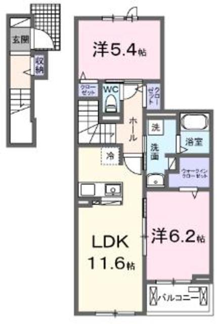 ボヌール・ド・コルザ(2LDK/2階)の間取り写真