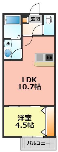 LECOCON岩倉(1LDK/1階)の間取り写真