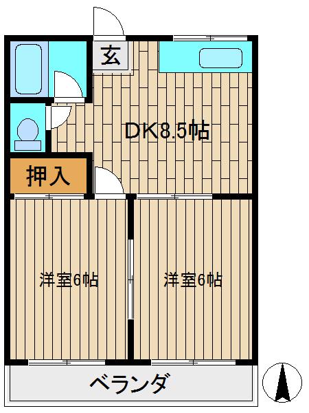 栗の木ハイツ(2DK/2階)の間取り写真