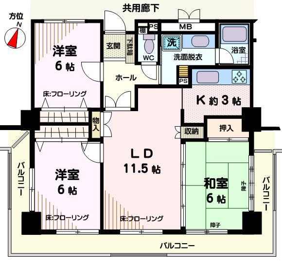 エクセレント常盤 1匹可 P有(3LDK/3階)の間取り写真