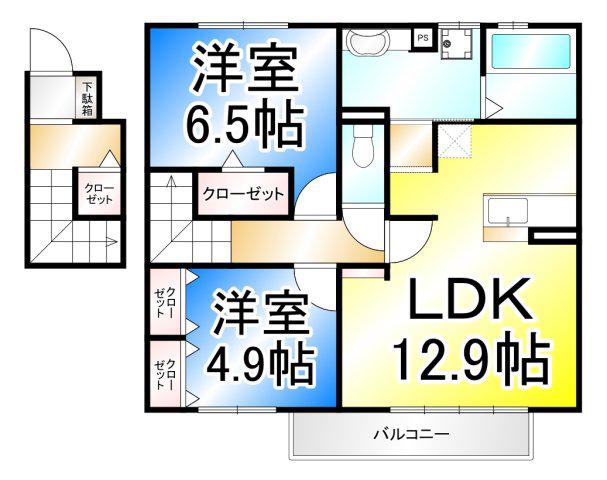 グランモアポム(2LDK/2階)の間取り写真