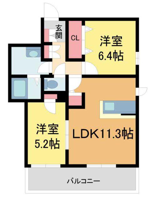 シャーメゾン池田旭丘ウエスト(2LDK/2階)の間取り写真
