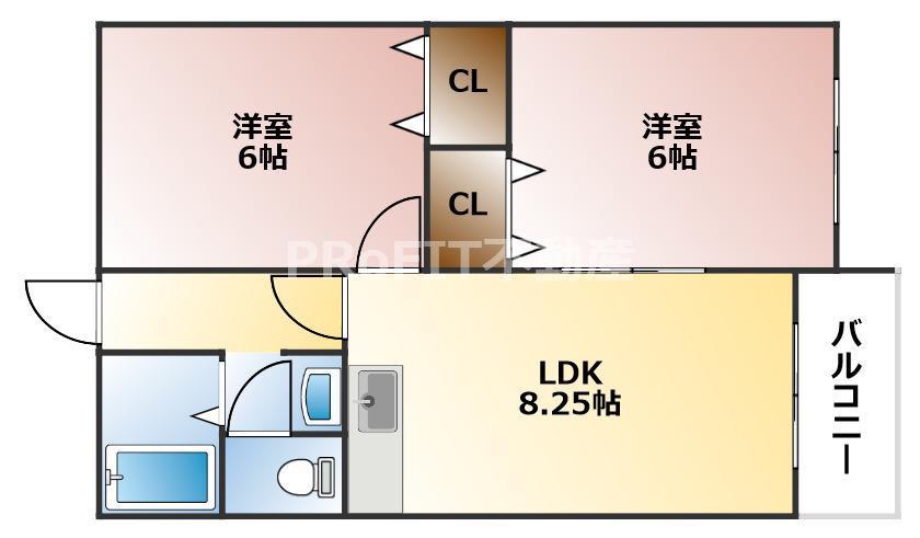 アベニュー岸里(2LDK/4階)の間取り写真