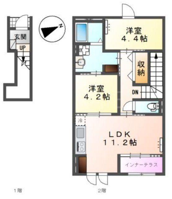 綾瀬市吉岡東アパート(2LDK/2階)の間取り写真