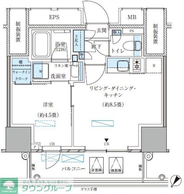 パークアクシス五反田スカイタワー(1LDK/15階)の間取り写真